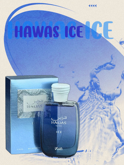 Rasasi Hawas Ice Cologne EAU DE PARFUM ,3.4FL.OZ/100 ML – Refreshing & Masculine Scent with Citrus, Aquatic & Woody Notes, Perf